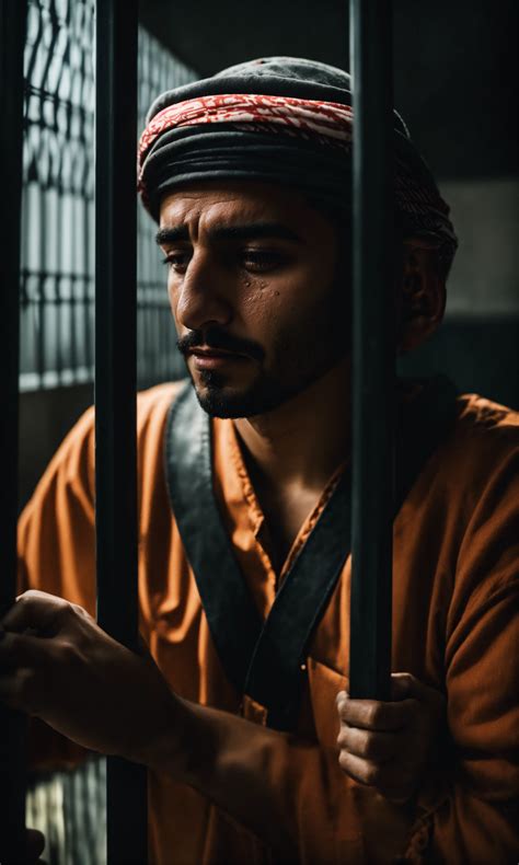 Lexica A Middle Eastern Man In A Prison Crying Behind Bars Close