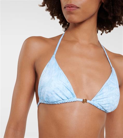 Barocco Triangle Bikini Top In Blue Versace Mytheresa