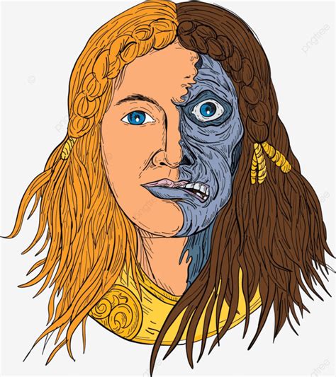 Hel Norse Goddess Face Front Drawing Color Death Woman Illustration ...