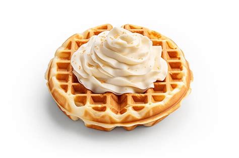 Premium Photo Belgian Waffles With Whipped Cream Isolated On White