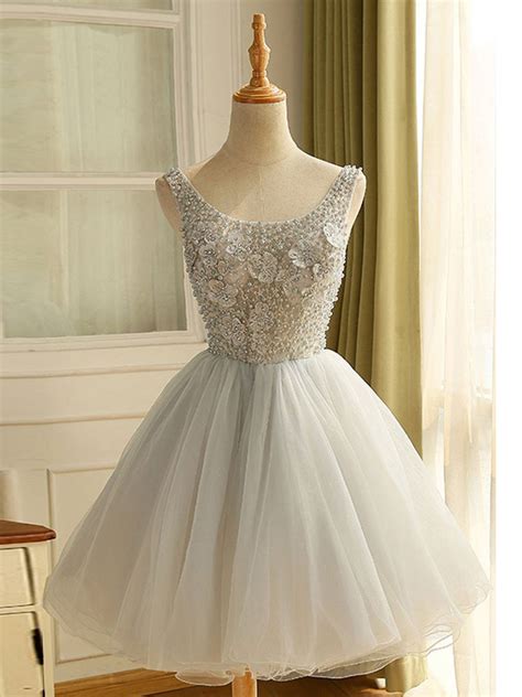 A Line Scoop Short Mini Tulle Short Prom Dress Homecoming Dresses