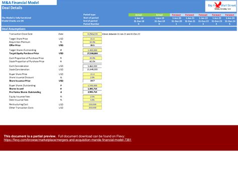 Excel Template Mergers And Acquisition M A Financial Model Excel