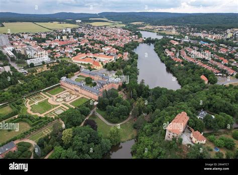 Dobris Castle And Historical City Center Aerial Panorama Landscape View