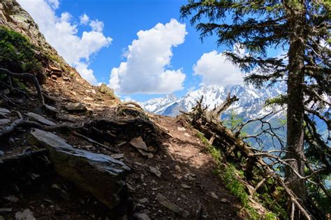 A Hiking Trail Facing the Mont Blanc Massif in the Mont Blanc Massif in ...