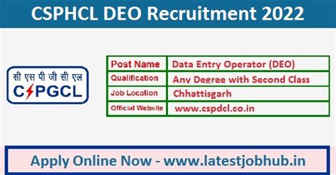 Csphcl Deo Recruitment 2022 Data Entry Operator Vacancy