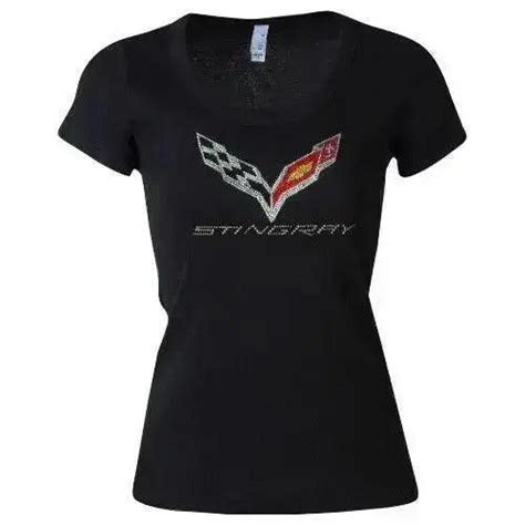 C7 Corvette Ladies Black Tee Rhinestone