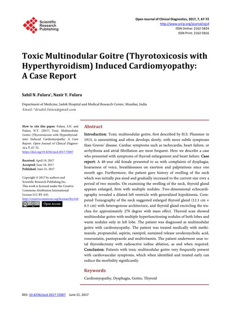 (PDF) Toxic Multinodular Goitre (Thyrotoxicosis with Hyperthyroidism ...