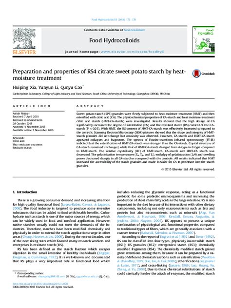 Pdf Preparation And Properties Of Rs4 Citrate Sweet Potato Starch By