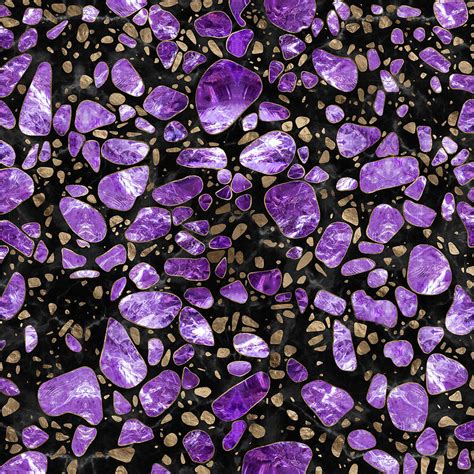 Terrazzo Amethyst And Gold On Marble Digital Art By Lioudmila Perry