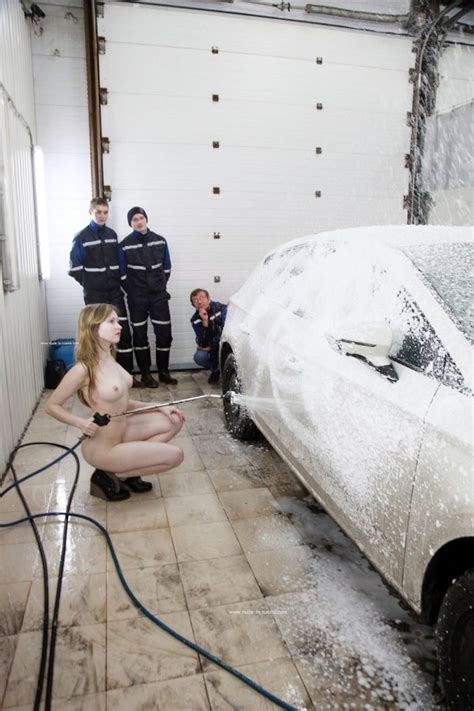 Naked Blonde Angelika Washes Car In Front Of Workers Russian Sexy Girls