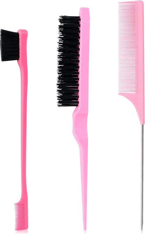 Sularpek 3 Pcs Slick Brush Set Plastic Bristle Hair Brush Teasing Comb Edge Hair Brush Teasing