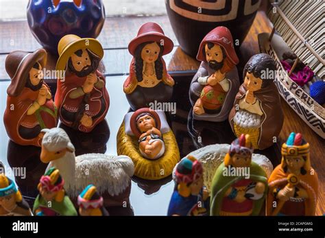 Peruvian nativity scene with the Holy Family and the little baby Jesus ...