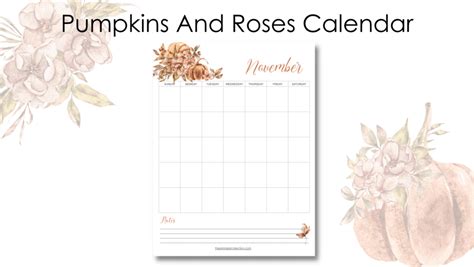 Printable November Calendar Pumpkins and Roses | The Printable Collection