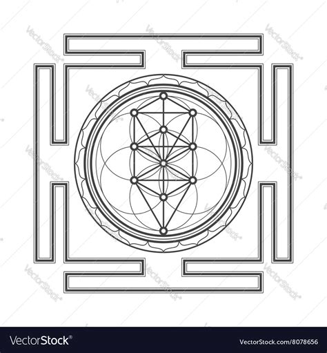 Monochrome Outline Tree Of Life Yantra Royalty Free Vector