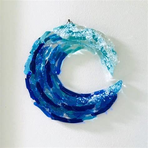 Fused Glass Ocean Wave Art Glass Wave Wall Decor Blue Ocean Waves Sun Catcher Turquoise Sea