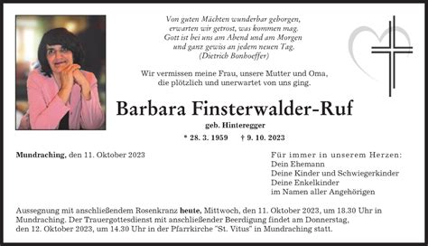 Traueranzeigen Von Barbara Finsterwalder Ruf Augsburger Allgemeine