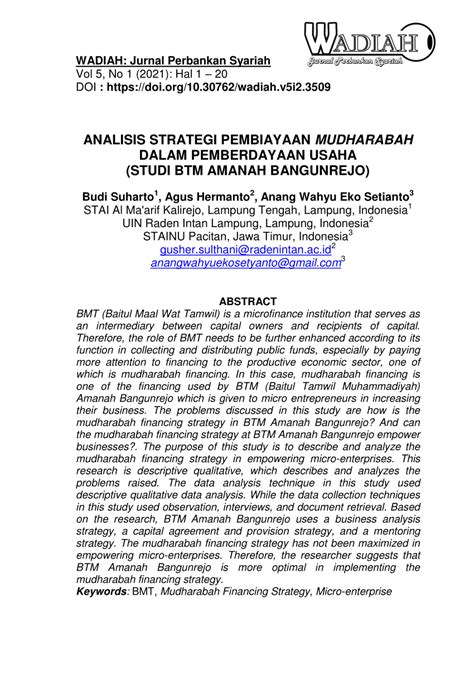 PDF ANALISIS STRATEGI PEMBIAYAAN MUDHARABAH DALAM PEMBERDAYAAN USAHA