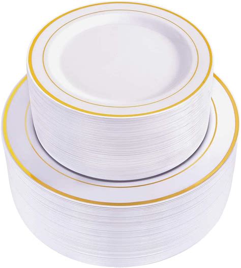 Amazon Wdf Pieces Gold Disposable Plastic Plates White And