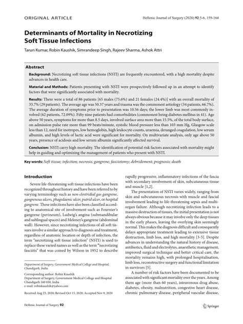 Pdf Determinants Of Mortality In Necrotizing Soft Tissue Infections