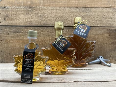 Vermont Maple Syrup In A Maple Leaf Glass Bottles