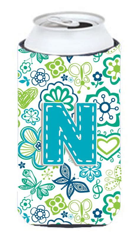 Carolines Treasures Cj2006 Ntbc Letter N Flowers And Butterflies Teal Blue Tall Boy Hugger