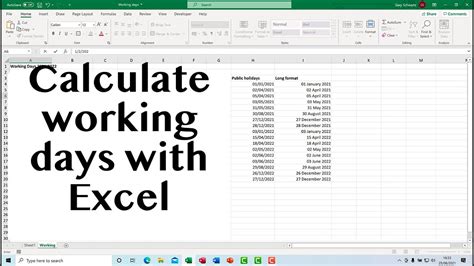 Using Excel To Calculate Working Days Including Holidays And Part Time