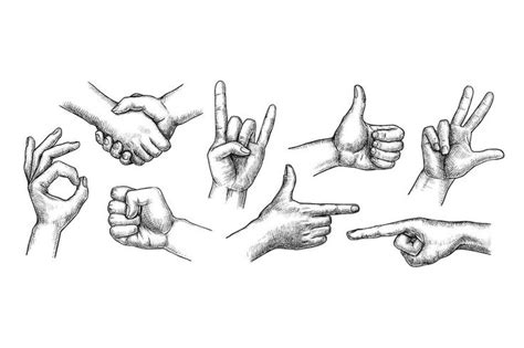 Hand gestures set | How to draw hands, Human sketch, Hand gesture drawing