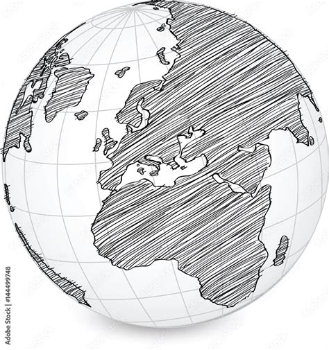 Earth Globe With World Map Detail Vector Line Sketch Up Illustrator