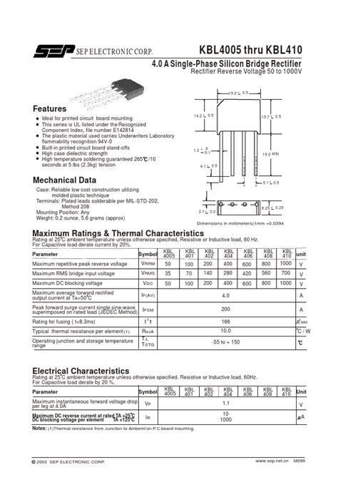 KBL410 Datasheet PDF Stock And Price SEP ELECTRONIC Rectifier