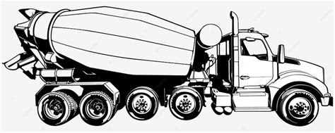 Drawing Of Us Concrete Mixer Truck From Side View Black Illustration