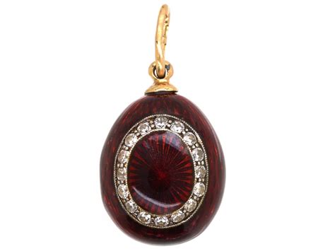 Red Enamel & Diamond Egg Pendant (978L) | The Antique Jewellery Company