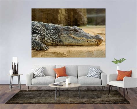 Crocodile Original Canvas Wall Decor For Home Alligator Modern Etsy