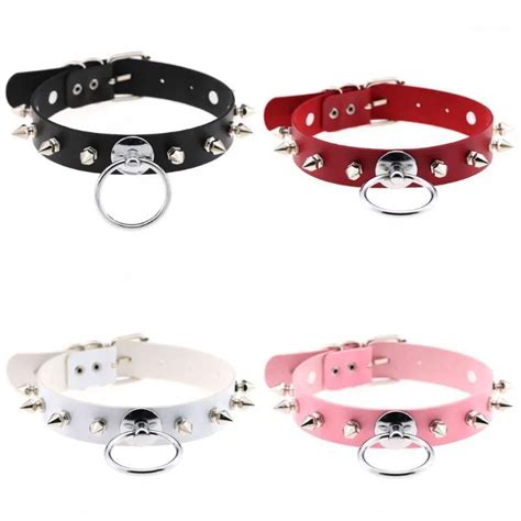 Chokers Sexy Punk Goth Ring Choker Necklace Black Pu Leather Bondage Cosplay Rivet Collar For