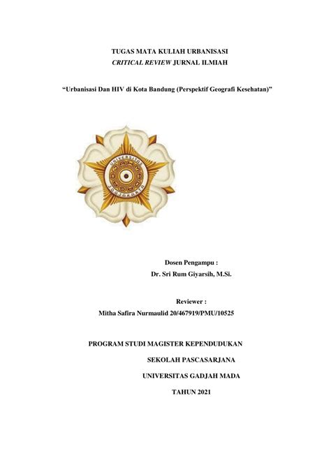 PDF Reupload TUGAS MATA KULIAH URBANISASI CRITICAL REVIEW JURNAL ILMIAH