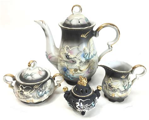 Lot 25pc Japanese Geisha Lithophane Dragon Tea Set