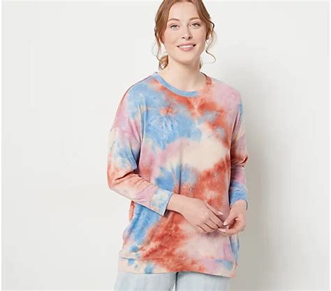 Logo Lounge By Lori Goldstein Tie Dye Brushed Jersey 3 4 Sleeve Top