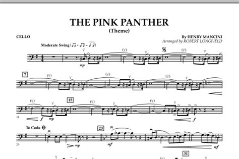 The Pink Panther Theme Cello By Robert Longfield Sheet Music For