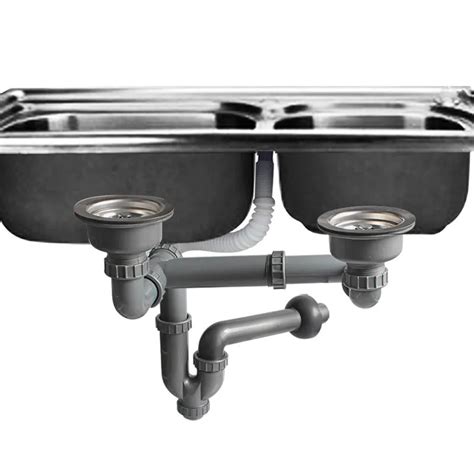 Talea Double kitchen sink drain waste kit Rear position with overflow Sink Basin Drain strainer ...