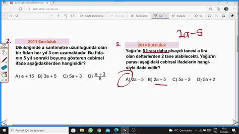 6 Sınıf Cebirsel İfadeler Çıkmış Sorular Test Çözümü YouTube