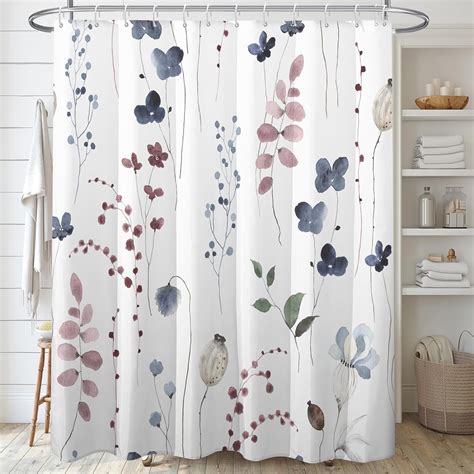 Blue Floral Shower Curtain Watercolor Blue And Red Cute Flowers Shower