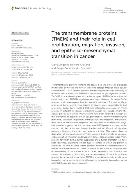 PDF The Transmembrane Proteins TMEM And Their Role In Cell