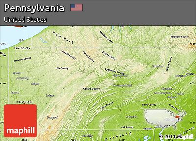 Free Physical Map of Pennsylvania