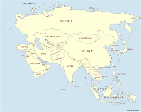 Mapa político de Asia con sus países y capitales