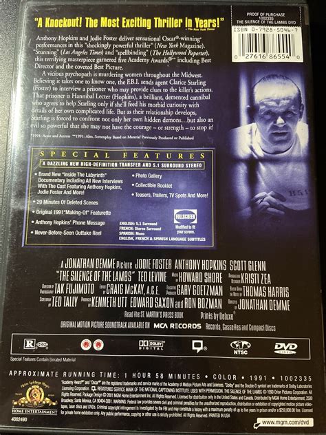 The Silence Of The Lambs Dvd 2001 Special Edition Jodie Foster 27616865540 Ebay