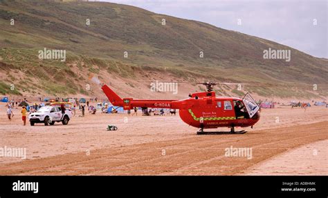 Devon Air Ambulance At Woolacombe Beach North Devon England Uk Stock