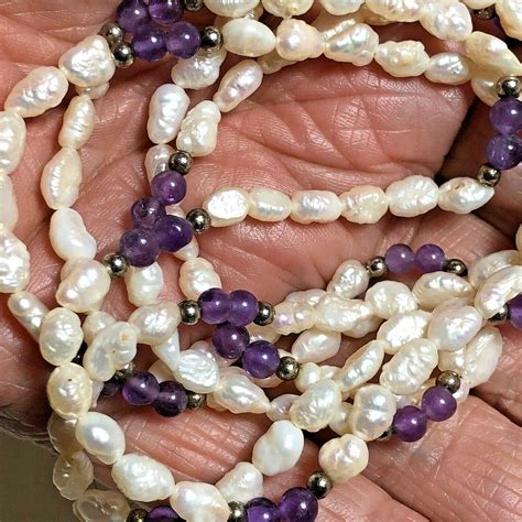 17” Continuous Freshwater Seed Pearl Necklace Purple Gem