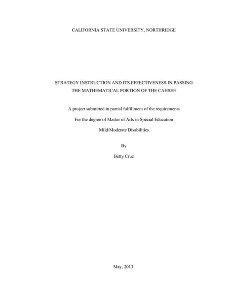 California State University Northridge Strategy Instruction And Its Effectiveness In Passing