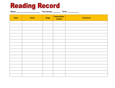 Reading Record recording sheet by hroberts999 - UK Teaching Resources - TES