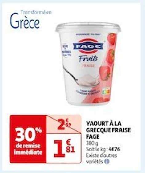 Promo Yaourt à La Grecque Fraise Fage chez Auchan iCatalogue fr