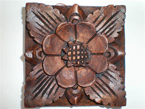 Balinese Traditional Floral Hard Wood Carved Wall Hanging Bali Carving